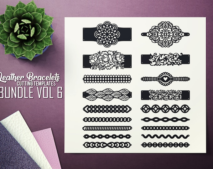 Leather Bracelet SVG - VOL 6 Bundle -  Cuff Bracelet - Leather Bracelet - Cutting Template - Leather Jewelry Templates Cut Files Laser DXF