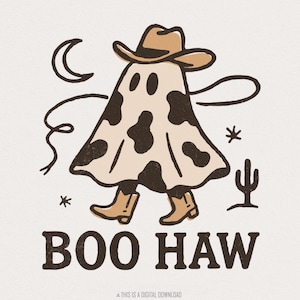 Boo Haw PNG, Fantasma Cowboy PNG, Halloween PNG, Maglietta Divertente di Halloween PNG, Vibrazioni Spettrali PNG, Fantasma Western PNG, Cappello da Cowboy PNG