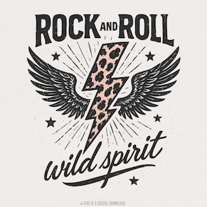 Rock And Roll Wild Spirit png, luipaard bliksemschicht met vleugels ontwerp, grunge retro vintage rockband png, digitale download shirtkunst