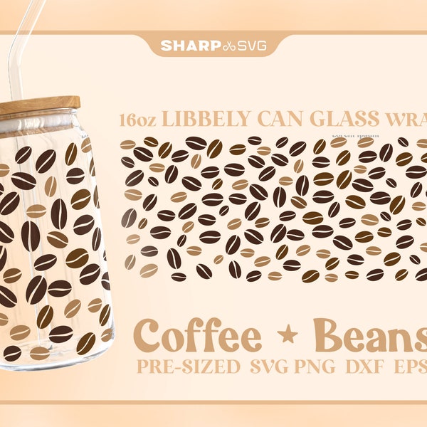 Coffee Beans Pattern Can Glass Wrap SVG • 16oz Glass Beer Can Cutfile • Can Template • digital files dxf eps png • Cricut • Silhouette