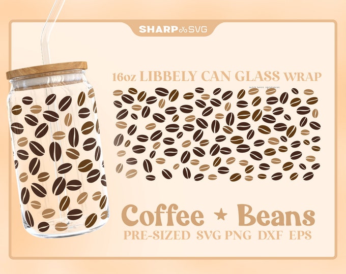 Coffee Beans Pattern Can Glass Wrap SVG • 16oz Glass Beer Can Cutfile • Can Template • digital files dxf eps png • Cricut • Silhouette