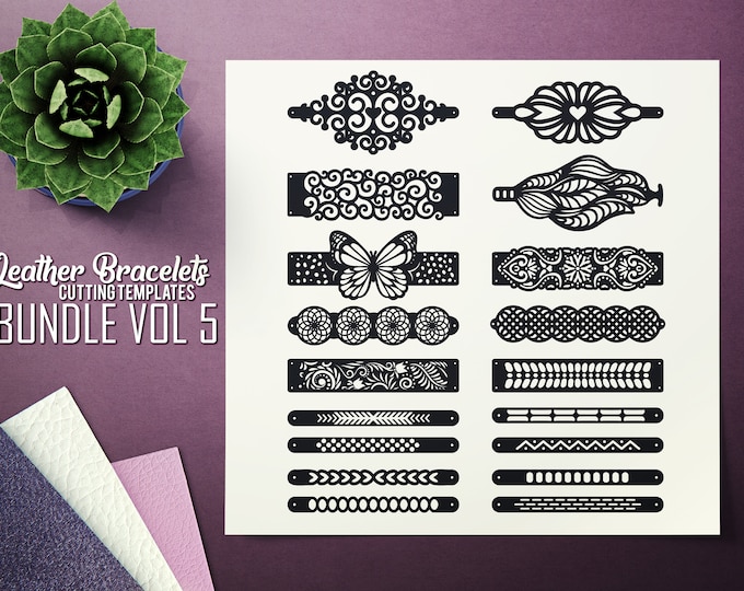 Leather Bracelet SVG - VOL 5 Bundle -  Cuff Bracelet - Leather Bracelet - Cutting Template - Leather Jewelry Templates Cut Files Laser DXF
