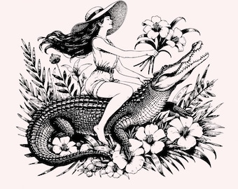 Girl Riding an Alligator PNG, Funny Sarcastic PNG, Digital Download, Alligator png, Sublimation, Rambunctious Era png