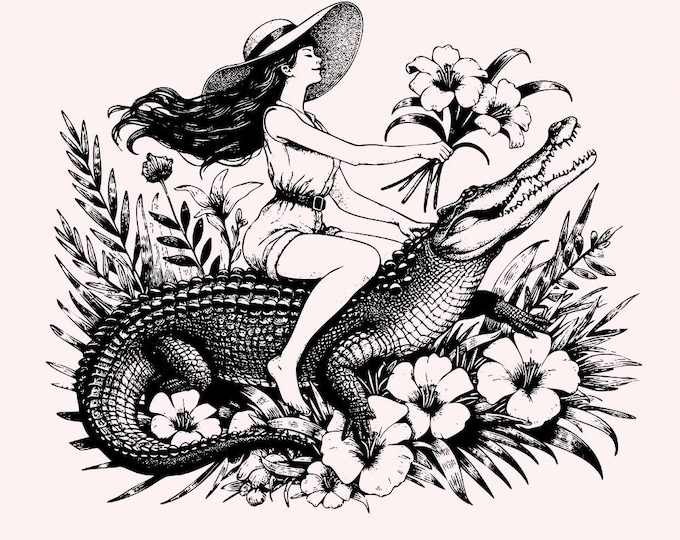 Girl Riding an Alligator PNG, Funny Sarcastic PNG, Digital Download, Alligator png, Sublimation, Rambunctious Era png