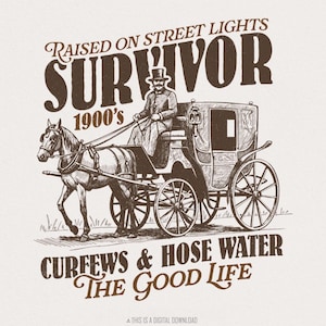 PNG engraçado de sobrevivente dos anos 1900, humor retrô ocidental, design de sublimação, clipart sarcástico milenar, retrocesso vintage, arte de tendência de meme