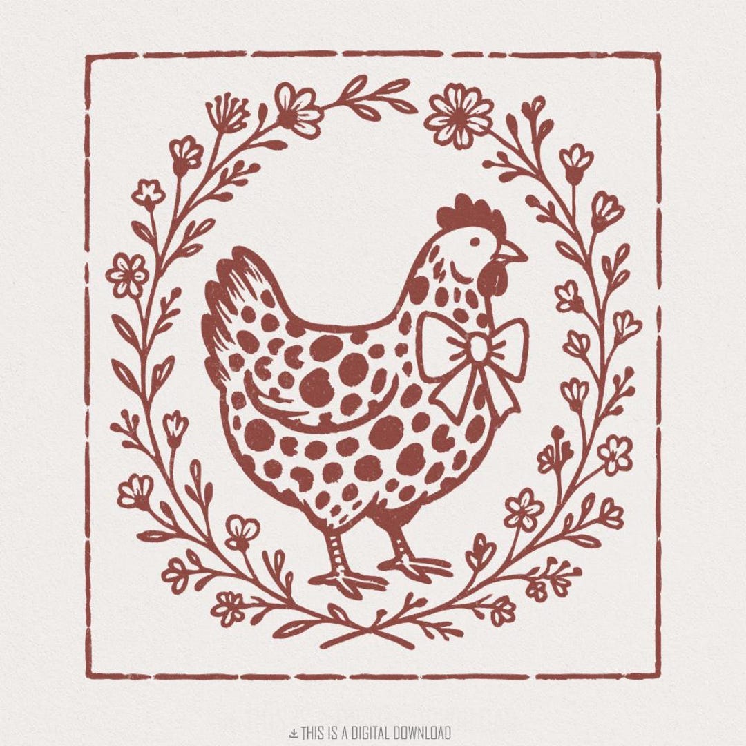 Rustic Chicken Vector Rustic Chicken PNG, Farmhouse Hen With Bow PNG, Floral Animal Clipart ...