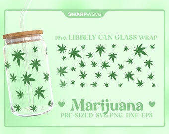 Marijuana Pattern SVG Can Glass Wrap SVG • 16oz Glass Beer Can Cutfile • Can Template • digital files dxf eps png • Cricut • Silhouette