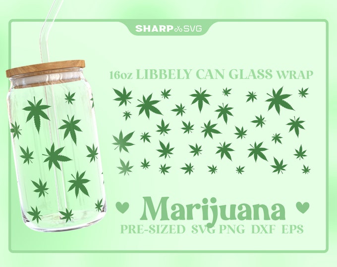 Marijuana Pattern SVG Can Glass Wrap SVG • 16oz Glass Beer Can Cutfile • Can Template • digital files dxf eps png • Cricut • Silhouette