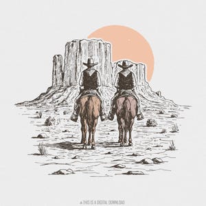 Trendy Western PNG Digital Download, Cowboy Wüste Illustration, Retro Country Cowboy Design, Boho Cowgirl, Vintage Kaktus PNG Sublimation