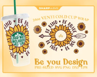 Be Kind SVG for Starbks Venti Cold Cup 24 oz • Custom full wrap SVG for Coffee Cup • digital files dxf eps png • Cricut • Silhouette