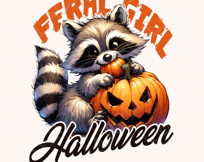 Feral Girl Halloween Png, Halloween Raccoon Png, Cute Halloween Png, Funny Halloween Png, Halloween Shirt Png, Fall Sublimation Retro