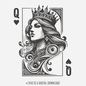 PNG di San Valentino, Queen Hearts, disegni di sublimazione, San Valentino retrò, download digitale, sublimazione romantica, PNG di carte da gioco vintage