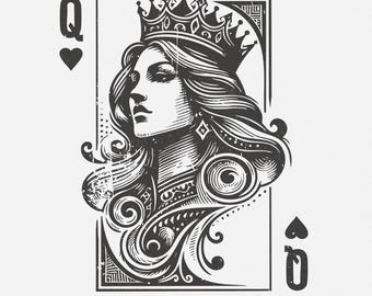 Valentines Day PNG, Queen Hearts, Sublimation Designs, Retro Valentines, Digital Download, Romantic Sublimation, Vintage Playing Card PNG