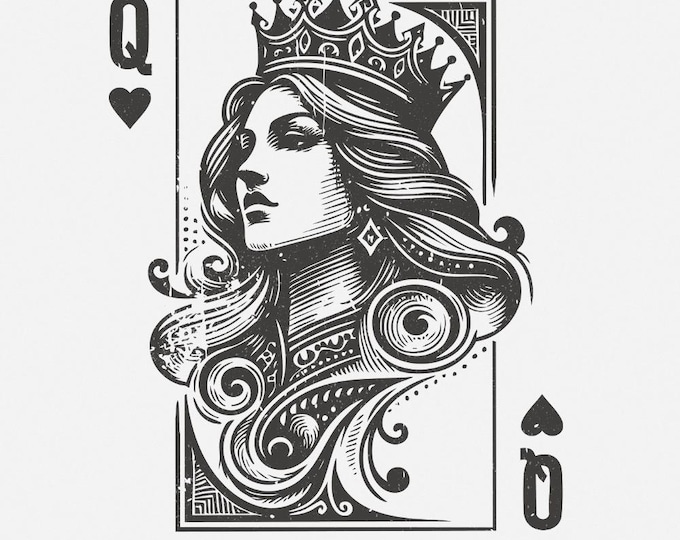 Valentines Day PNG, Queen Hearts, Sublimation Designs, Retro Valentines, Digital Download, Romantic Sublimation, Vintage Playing Card PNG