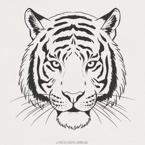 Cabeza de tigre majestuosa PNG, arte de animales salvajes, diseño gráfico de tigre para camisetas, amor por la vida silvestre, descarga digital por sublimación, estilo rugiente