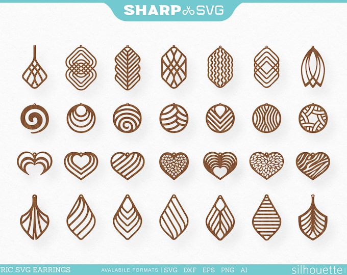 Geometric Earrings SVG - Rounded Earrings - Earrings Bundle - Wood Earring - Jewelry Laser Cut Template - Commercial Use - Vector