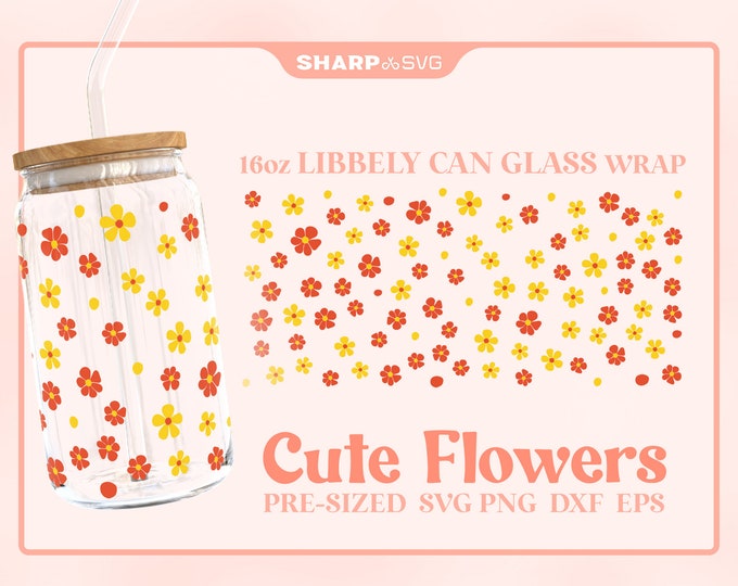 Flowers Pattern Can Glass Wrap SVG • 16oz Glass Beer Can Cutfile • Can Template • digital files dxf eps png • Cricut • Silhouette
