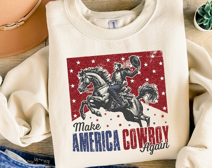 Make America Cowboy Again PNG, Western 4th of July, Patriotic Sublimation Design, Retro Independence Day, Trendy America Digital Download