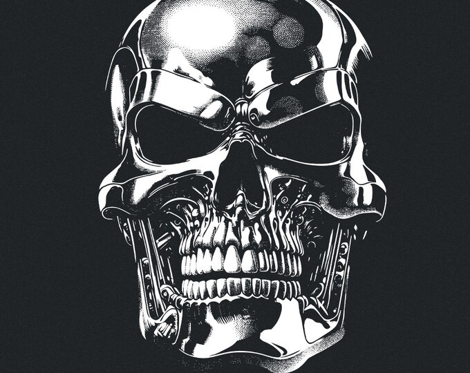 Gothic Mechanical Skull PNG, Cyberpunk Skull Art, Dark Aesthetic Design, Modern Horror, Steampunk Skull, Digital Download, Halloween Art