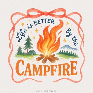 La vida es mejor junto a la fogata (Png), diseño de sublimación, sublimación retro, camping (Png), verano (Png), equipo de camping, descarga digital
