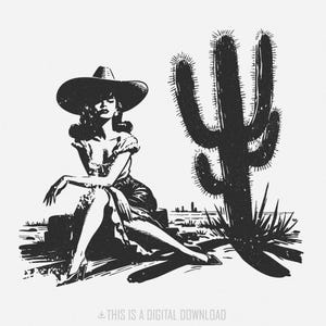 Retro cowgirlcactus png, western png, cowboy png, vintage wrangler, countrywestern, boho bohowoestijn, cactus png sublimatieontwerp