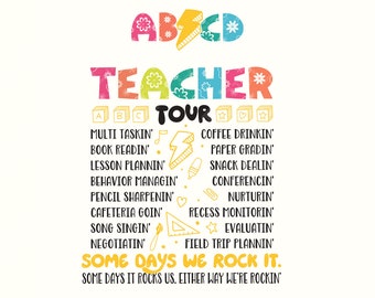 Teacher Tour Png, Back to School Png, Kindergarten Teacher Png, Elementary School Png, Funny Teacher Png, Teacher Gift, Inspirational