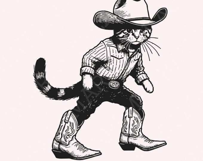 Vintage Cowboy Cat Png, Retro Western Cowboy Png, Cute Cowboy Cat, Funny Western Design, Nostalgic Gift, Desert Sunset, Country Digital Art