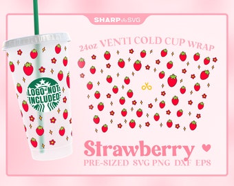 Strawberries SVG for Starbucks Venti Cold Cup 24 oz • Custom full wrap SVG for Coffee Cup • digital files dxf eps png • Cricut • Silhouette