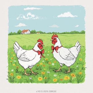 Pays ferme poulets PNG, illustration d'animaux de ferme mignon, coq rustique et poule des cliparts, graphique de ferme de printemps, art de poulet vintage