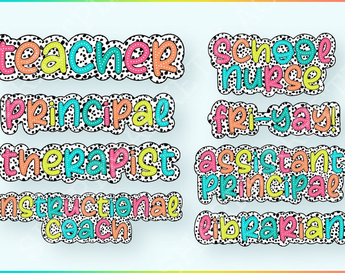 Teacher Dalmatian Bundle Png, Dalmatian Dots Png, Teacher Appreciation, Digital File, Sublimation Download, Custom Teacher, Back To School