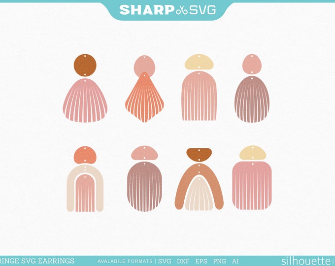 Boho Fringe Earrings SVG - Boho Rainbow Bundle - Earrings Bundle - Leather Earring - Jewelry Laser Cut Template - Commercial Use - Vector