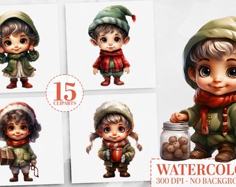 15 Cute Christmas Elves Clipart PNG, Elf & Elve Watercolor Bundle, Holiday  Fantasy Clip Art, Santa's Elves, Christmas Sublimation