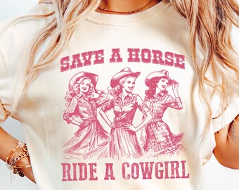 Retro Save A Horse Ride A Cowgirl PNG, Funny Lesbian Cowgirl Digital Download, Sapphic PNG, Lesbian Pride, Western PNG, Vintage Lesbian Art