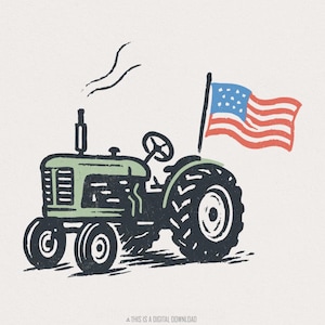 Bandera estadounidense de tractor vintage, vida agrícola patriótica PNG, Día de la Independencia, vida rural rústica, bandera de EE. UU., rojo, blanco y azul, orgullo campesino