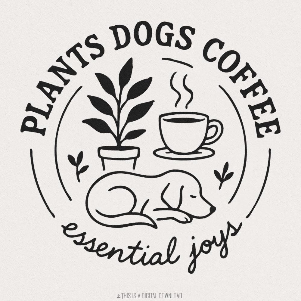 Plants Dogs Coffee PNG, Dog Mom Plant Shirt, Coffee Lover Graphic, Cute Plant Dog Shirt, Sublimation Dog Art, Vintage Plant Dog Design
