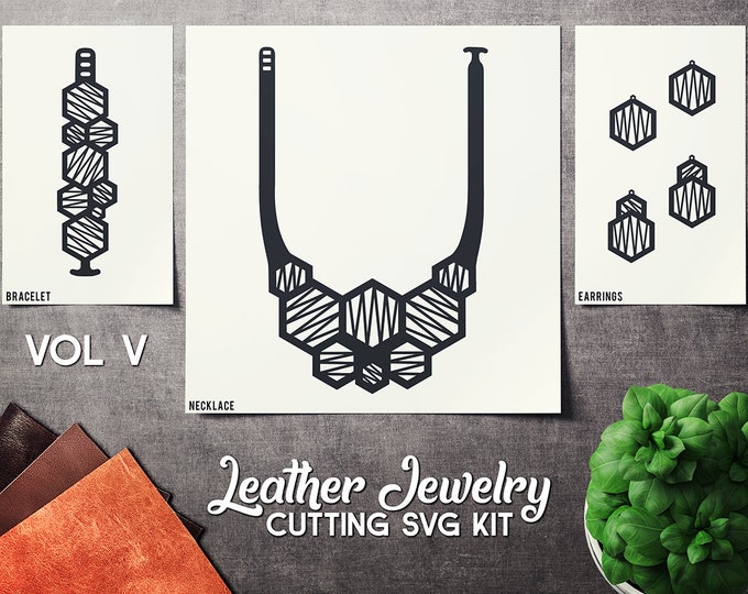 Leather Kit SVG - Earrings Bracelet Necklace -  VOL 5 - Cricut Files - Cutting Template - Leather Jewelry Templates Cut Files Laser DXF