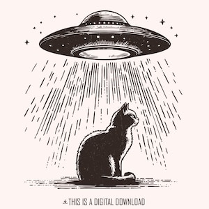 Shirt grappige kat png, retro ruimtekat, meme ufo buitenaardse ontvoering, trendy ruimte png, cadeau kattenliefhebber, digitale download ruimteschip