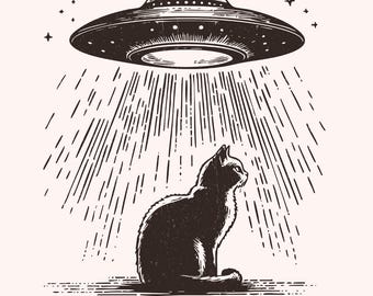 Funny Cat Shirt PNG, Retro Space Cat, UFO Alien Abduction Meme, Trendy Space PNG, Cat Lover Gift, Spaceship Digital Download