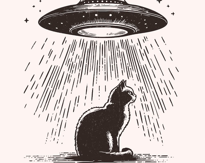 Funny Cat Shirt PNG, Retro Space Cat, UFO Alien Abduction Meme, Trendy Space PNG, Cat Lover Gift, Spaceship Digital Download