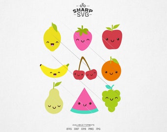 Fruits SVG - Fruits Kawaii SVG - Summer Fruits SVG - Beach svg - Summer time svg - For Cricut, Silhouette and more