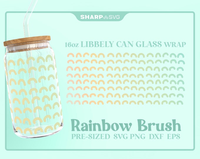 Rainbow Brush SVG Can Glass Wrap SVG • 16oz Glass Beer Can Cutfile • Can Template • digital files dxf eps png • Cricut • Silhouette