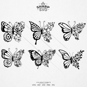 Papillon floral SVG - papillons et fleurs - Bundle papillon SVG - Clipart papillon - pour la silhouette Cricut et plus