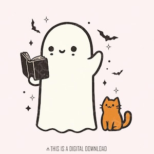 Geist Lesebuch PNG, Halloween-Library PNG, Buchliebhaber PNG, Cute Ghost Bookish PNG, Lehrer Halloween PNG, Ghost Book Nerd