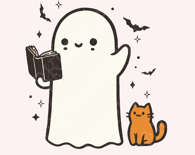 Ghost Reading Book PNG, Halloween Library PNG, Book Lover png, Cute Ghost Bookish PNG, Teacher Halloween png, Ghost Book Nerd