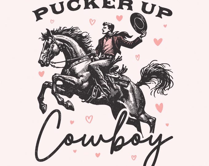 Pucker Up Cowboy PNG, Western Valentines Png, Retro Valentine Png, Valentines Cowboy, Vintage Cowboy Png, Western Hearts Png, Download