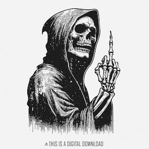 Calavera de la Parca PNG, Esqueleto del dedo medio PNG, Vector del ángel de la muerte, Archivo de corte espeluznante, Esqueleto de Halloween, Descarga digital, Uso de bricolaje