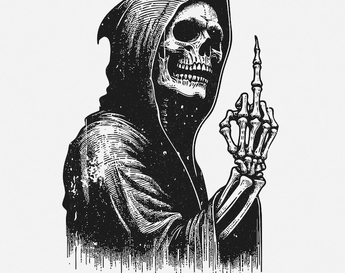Grim Reaper Skull PNG, Middle Finger Skeleton png, Death Angel Vector, Spooky Cut File, Halloween Skeleton, Digital Download, DIY Use