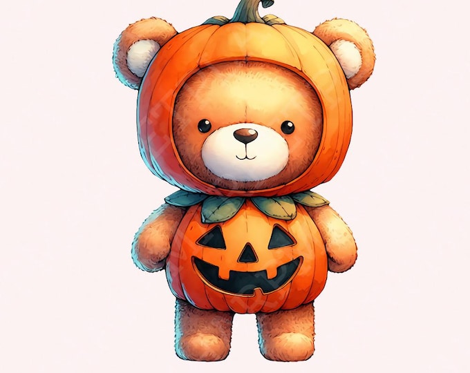 Cute Bear Pumpkin PNG, Halloween Bear Clipart, Sublimation Bear png, Teddy Bear Halloween, Halloween T-Shirt Design, Instant Download