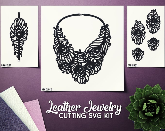 Leather Kit SVG - Earrings Bracelet Necklace -  VOL 10 - Cricut Files - Cutting Template - Leather Jewelry Templates Cut Files Laser DXF
