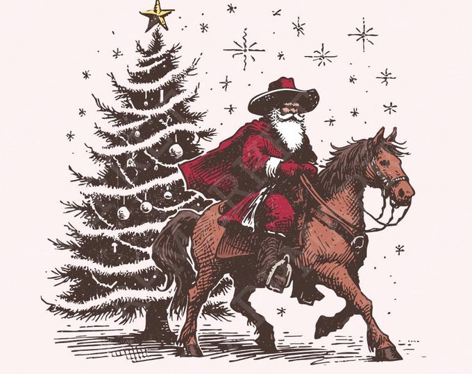 Cowboy Santa Western Christmas PNG, Retro Vintage Rodeo Design, Trendy Sublimation Download, Cute North Pole, Printable Digital Art